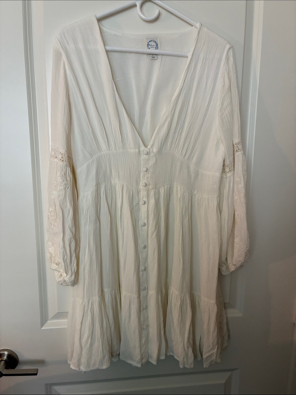 Blue Rain Boho Button-Front White Peasant Top Dress
